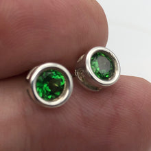 Load image into Gallery viewer, May Birthstone! Round 5mm Created Green Emerald Sterling Silver Stud Earrings - PremiumBead Alternate Image 2