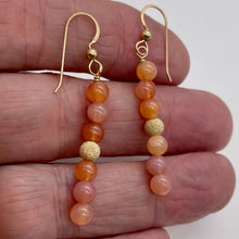 Load image into Gallery viewer, 14K Gold Filled Peach Chalcedony with Gold Disco Ball Earrings | 2 inches long |