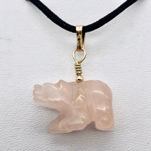 Load image into Gallery viewer, Roar! Hand Carved Natural Rose Quartz Bear 14Kgf Pendant | 13x18x7mm (Bear), 5.5mm (Bail Opening), 1.5" (Long) | Pink - PremiumBead Alternate Image 4