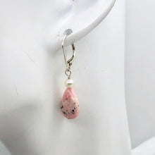 Load image into Gallery viewer, Teardrop Rhodochrosite and Pearl Drop Sterling Silver Earrings | 1 1/2" Long | - PremiumBead Alternate Image 6