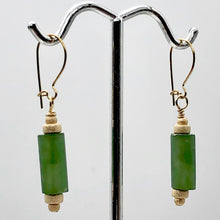 Load image into Gallery viewer, Lush Nephrite Jade 12x6mm Bead 14K Gold Filled Earrings | Green | 1 1/2" Long |