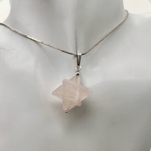 Load image into Gallery viewer, Kabbalah Carved Rose Quartz Merkaba Star w/Sterling Silver Pendant 509288RQS