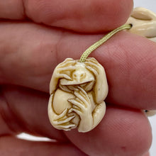 Load image into Gallery viewer, Carved/Etched No Evil Monkey | 2" Long | White Brown | 3 Pendant Beads |
