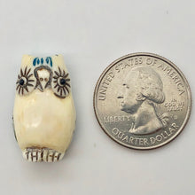 Load image into Gallery viewer, Wise Owl Carved Bone 25x15x10mm Bead 10746 | 25x15x10mm | Cream, Blue and Black - PremiumBead Alternate Image 5