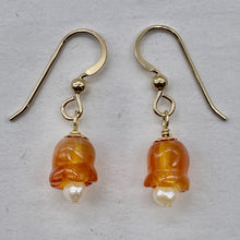 Load image into Gallery viewer, Carnelian Pearl 14K Gold Filled Earrings | 1 1/8" Long | Orange /White| 1 Pair |
