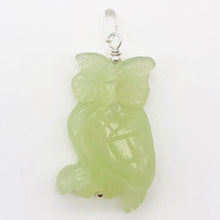 Load image into Gallery viewer, Serpentine Jade Owl Pendant Necklace|Semi Precious Stone Jewelry|Sterling Silver