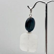Load image into Gallery viewer, White Druzy Quartz and Hypersthene 20mm Square Coin Silver Pendant | 2" Long |