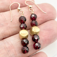 Load image into Gallery viewer, 14K Gold Filled Faceted Rhodolite Garnet Earrings | 1 3/4 inches long |