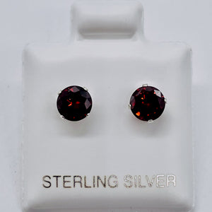 January 5mm Created Garnet & Silver Earrings 10147A