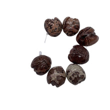 Load image into Gallery viewer, Carved Red Flower Apache Jasper Bug Bead Strand | 18x17x9mm | Pink Red Grey
