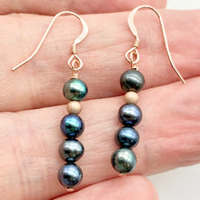 Load image into Gallery viewer, Shinning Teal Fresh Water Pearl 14K Rose Gold Filled Earrings | 1 3/8" long |