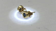 Load and play video in Gallery viewer, Blue Sapphire 14K Gold Bezel set Earrings | 3mm | Blue | Stud |