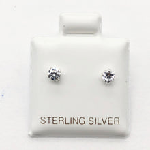 Load image into Gallery viewer, April Birthstone 3mm Clear Cubic Zircon & 925 Sterling Silver Stud Earrings - PremiumBead Primary Image 1