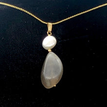 Load image into Gallery viewer, Chatoyant Moonstone Fresh Water Pearl Drop 14K Gold Filled Pendant |1 3/4" Long|