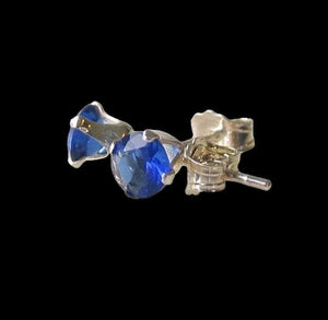 September! 4mm Created Blue Sapphire & 925 Sterling Silver Stud Earrings 10150I