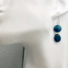 Load image into Gallery viewer, Dazzle Blue Apatite 10mm Coin Sterling Silver Earrings | 1 1/2 Inch Drop |