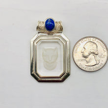 Load image into Gallery viewer, Lapis and Cat Etched Quartz Sterling Silver Pendant | 1 3/4" Long | Blue/Clear |