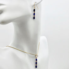 Load image into Gallery viewer, Natural Blue and Gold Lapis Earrings and Pendant 14kgf Set | 1 1/4" Long |
