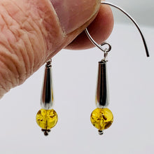 Load image into Gallery viewer, Amber Sterling Silver Bead Earrings | 1 1/2" Long | Yellow | 1 Pair |
