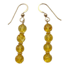 Load image into Gallery viewer, Amber 4 Bead 14K Gold Filled Drop/Dangle Earrings | 2" Long | Yellow | 1 Pair |