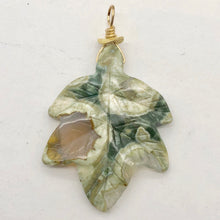 Load image into Gallery viewer, Ryolite RainForest Jasper Leaf 14K Gold Filled| 1.75 |Green/White/Gold|1 Pendant