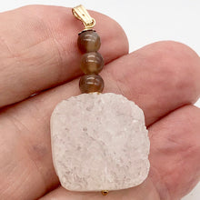 Load image into Gallery viewer, White Druzy Quartz and Fluorite 20mm Square Coin14kgf Pendant | 1 13/4" Long |