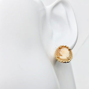 Beautiful Pink Shell Cameo 14K Gold Stud Earrings - PremiumBead Alternate Image 2