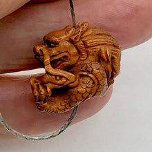 Load image into Gallery viewer, Carved Boxwood Wise Crouching Dragon Ojime/Netsuke Bead