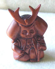 Load image into Gallery viewer, Warrior Carved Boxwood Fierce Samurai Ojime/Netsuke Bead | 28.5x20x13mm | Brown - PremiumBead Primary Image 1
