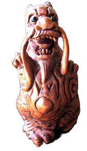 Load image into Gallery viewer, Carved Boxwood Warrior Dragon & Sun Ojime/Netsuke Bead