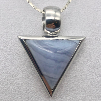 Semi Precious Stone Jewelry Blue Lace Agate Pendant Necklace in Sterling Silver - PremiumBead Primary Image 1