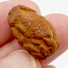 Load image into Gallery viewer, Hot Carved Swimming Fish Boxwood Ojime Netsuke Bead | 27x14mm | Brown