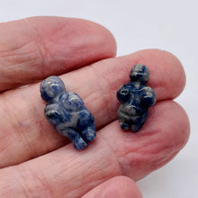 Load image into Gallery viewer, 2 Carved Sodalite Goddess of Willendorf Beads | 20x9x7mm | Blue white