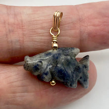 Load image into Gallery viewer, Swimmin'! Sodalite Koi Fish 22K Vermeil Gold Pendant 509265SDG - PremiumBead Alternate Image 6