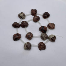 Load image into Gallery viewer, Carved Red Flower Apache Jasper Bug Bead Strand | 18x17x9mm | Pink Red Grey