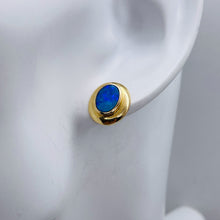 Load image into Gallery viewer, 10K Gold Blue Opal Post Earrings| 1/2x3/8 inch | Blue | 1 Pair Earrings |