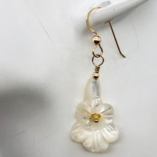 Load image into Gallery viewer, Shimmer! Carved Mother of Pearl Flower Earrings w/Yellow Sapphire Center 14Kgf - PremiumBead Alternate Image 5