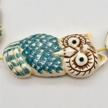 Load image into Gallery viewer, Wisdom Carved Bone 49x23x8mm Owl Bead 10583 | 49x23x8mm | Cream, Blue and Brown - PremiumBead Alternate Image 4