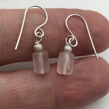 Load image into Gallery viewer, Madagascar Rose Quartz Tube Bead Sterling Silver Semi Precious Stone Earrings - PremiumBead Alternate Image 3