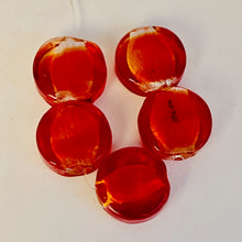 Load image into Gallery viewer, 5 Focal Flame Red Lampwork Glass Silver Foil Beads 8642
