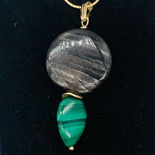 Load image into Gallery viewer, Hypersthene, Malachite 14K Gold Filled Pendant| 1 3/4" Long| Silver Gray Green |