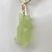 Load image into Gallery viewer, Serpentine Jade Owl Pendant Necklace|Semi Precious Stone Jewelry|14k Pendant
