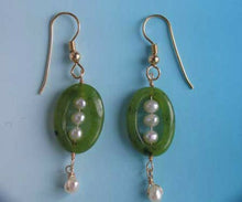 Load image into Gallery viewer, Lovely Nephrite Jade FW Pearl and 14k Gold Dangle Earrings | Handmade