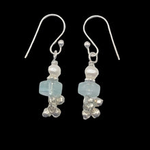 Load image into Gallery viewer, Aquamarine Pearl Drop Earrings | 1 1/4" Long | Blue White | 1 Pair |