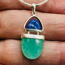 Load image into Gallery viewer, Lapis Lazuli Chrysoprase Sterling Silver Pendant | 1 1/2" Long | Green/Blue |