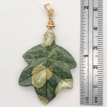 Load image into Gallery viewer, Ryolite RainForest Jasper Leaf 14K Gold Filled| 1.75 |Green/White/Gold|1 Pendant