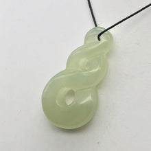 Load image into Gallery viewer, Hand Carved Serpentine Infinity Pendant with Simple Black Cord 10821J | 45x23x6mm | Light Green - PremiumBead Primary Image 1