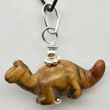 Load image into Gallery viewer, Tigereye Diplodocus Dinosaur with Sterling Silver Pendant 509259TES | 25x11.5x7.5mm (Diplodocus), 5.5mm (Bail Opening), 7/8" (Long) | Golden - PremiumBead Primary Image 1