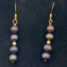 Load image into Gallery viewer, Dramatic Rainbow Red Cocoa Freshwater Pearl 14Kgf Earrings | 1 5/8" Long |