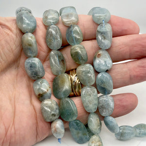 Natural Aquamarine Pebble Bead 8" Strand | 11 Beads | 25x15x11-15.5x13x7mm | - PremiumBead Alternate Image 3